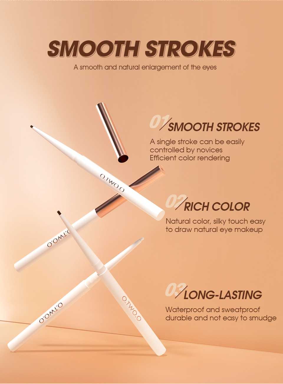 O.TWO.O Eyeliner Gel Pencil Eye Liner Pen 4 Colors 1.0MM Ultra-fine Smooth Waterproof White Brown Eyeliner Pen Makeup for Eyes