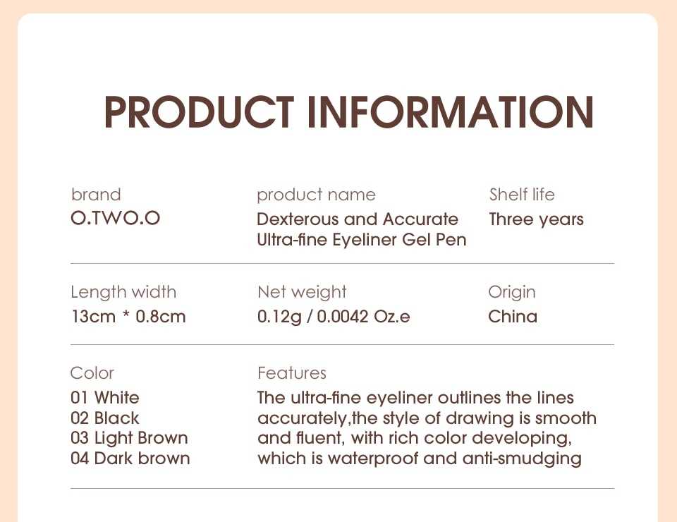 O.TWO.O Eyeliner Gel Pencil Eye Liner Pen 4 Colors 1.0MM Ultra-fine Smooth Waterproof White Brown Eyeliner Pen Makeup for Eyes