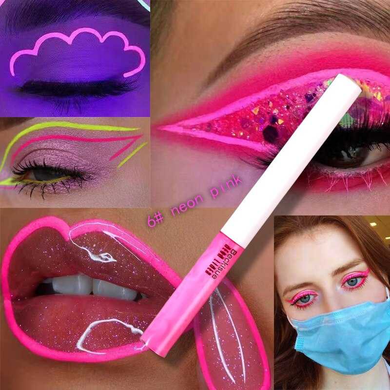 Professional Shiny Eyeliner Cosmetic Pigment UV Neon Makeup Liquid Glitter Pigment Eyeliner Quick Dry Fluorescence in Dark