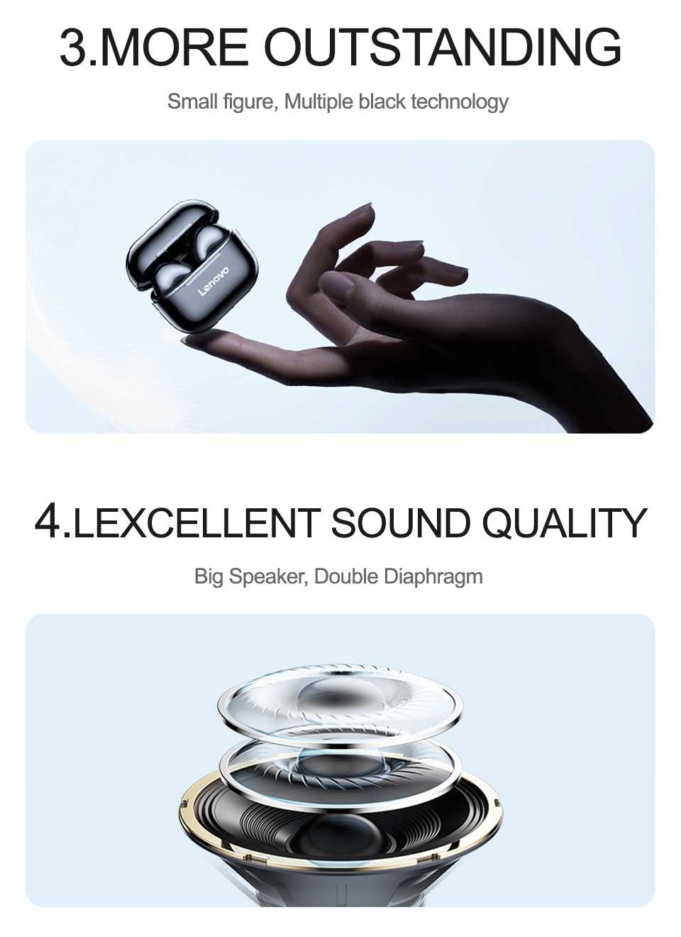 NEW Original Lenovo LP40 TWS Wireless Earphone Bluetooth 5.0 Dual Stereo Noise Reduction Bass Touch Control Long Standby 230mAH