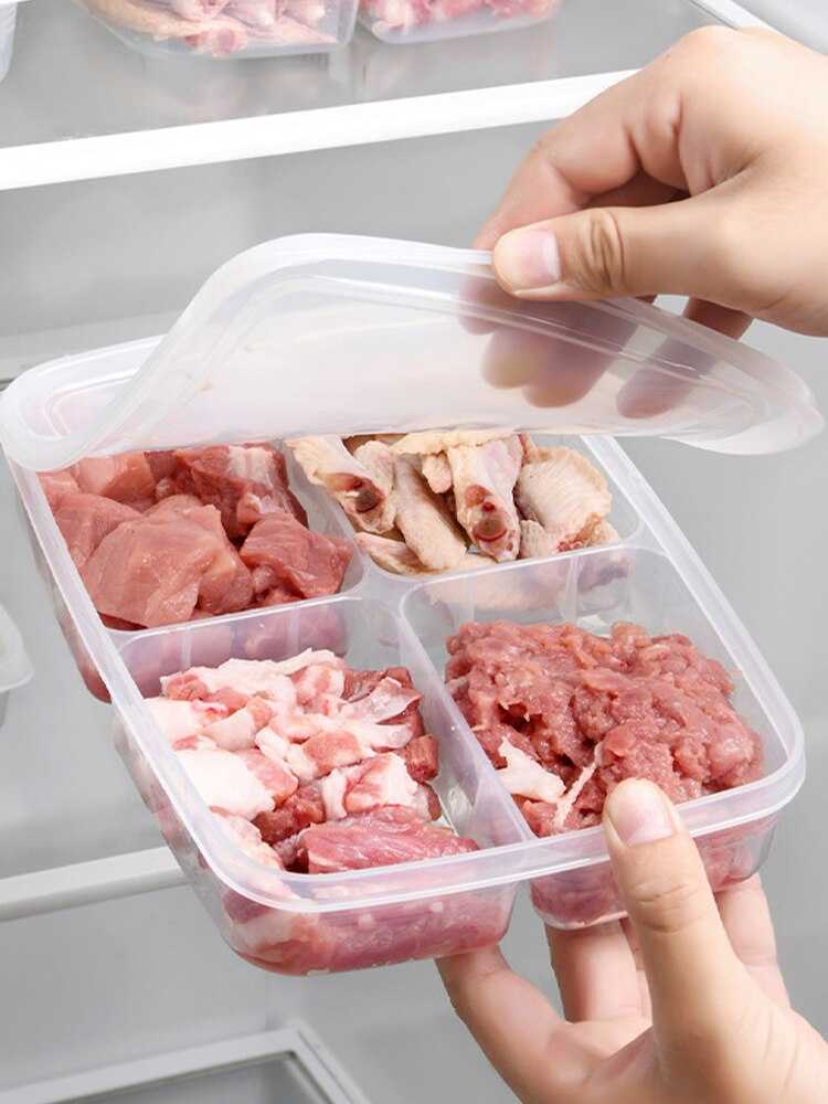 4 Grids Food Preparation Storage Box Compartment Refrigerator Freezer Organizers Sub-Packed Meat Onion Ginger Dishes Crisper