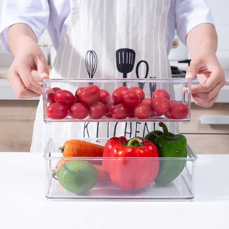 1pc S/M/L 3 Sizes Refrigerator Organizer Plastic Transparent Stackable Drawer Food Storage Bins With Handles Kitchen Accessory