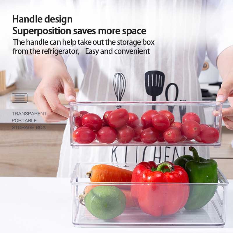 1pc S/M/L 3 Sizes Refrigerator Organizer Plastic Transparent Stackable Drawer Food Storage Bins With Handles Kitchen Accessory