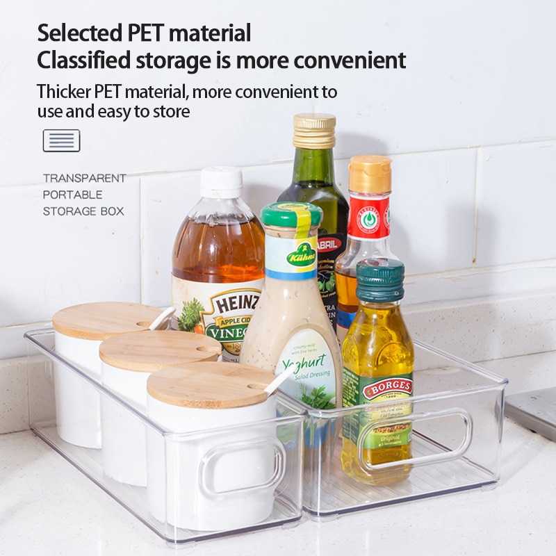 1pc S/M/L 3 Sizes Refrigerator Organizer Plastic Transparent Stackable Drawer Food Storage Bins With Handles Kitchen Accessory