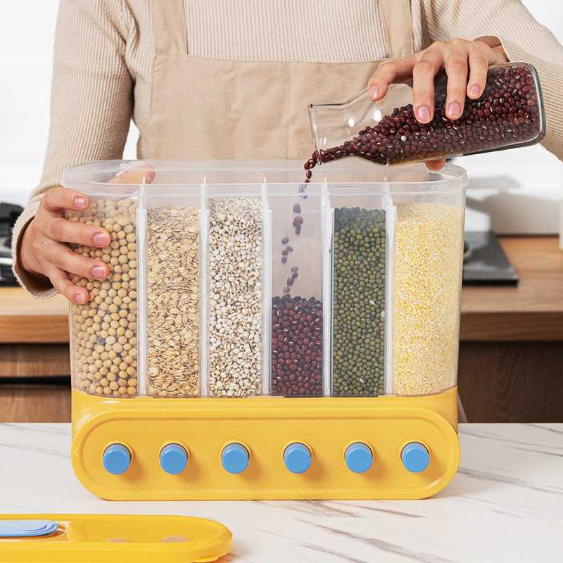 2/4/6L Food Grains Storage Tank Box Sealed Moisture Proof Rice Buckets Wall Mounted Organizer Kitchen Bulk Classified Container