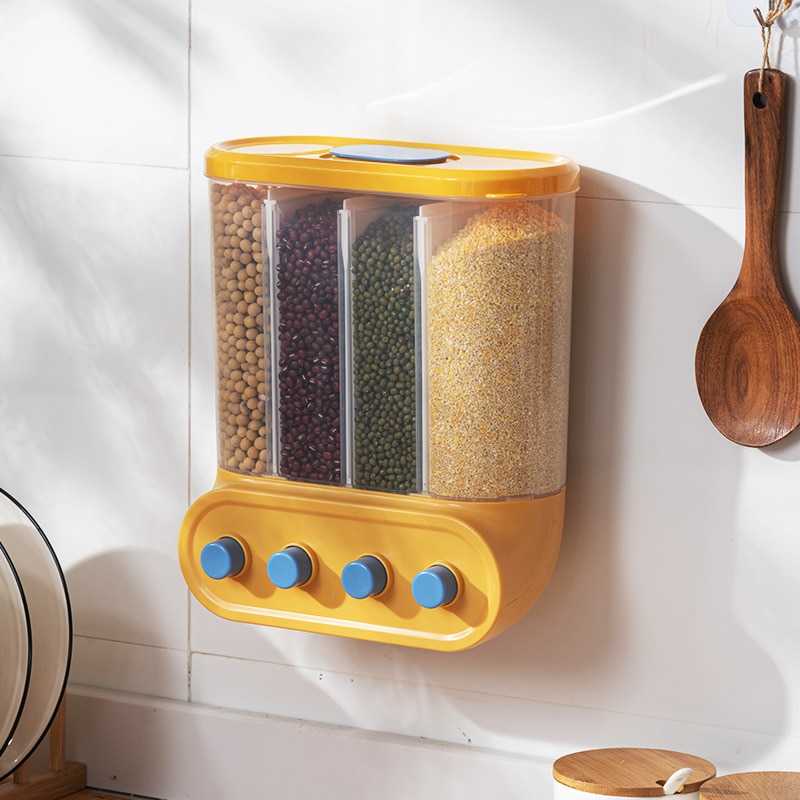 2/4/6L Food Grains Storage Tank Box Sealed Moisture Proof Rice Buckets Wall Mounted Organizer Kitchen Bulk Classified Container