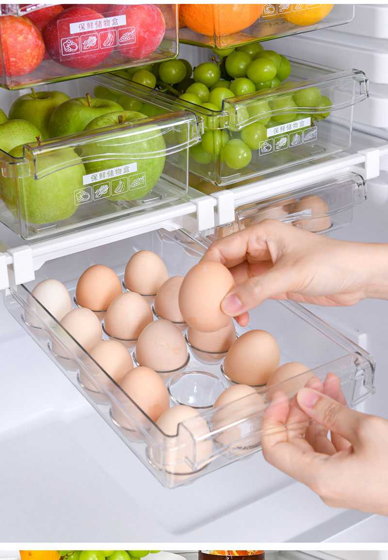 Kitchen Fruit Food Egg Storage Box Fridge Organizer Slide Under Shelf Drawer Box Rack Holder Refrigerator Crisper Keeping Flash