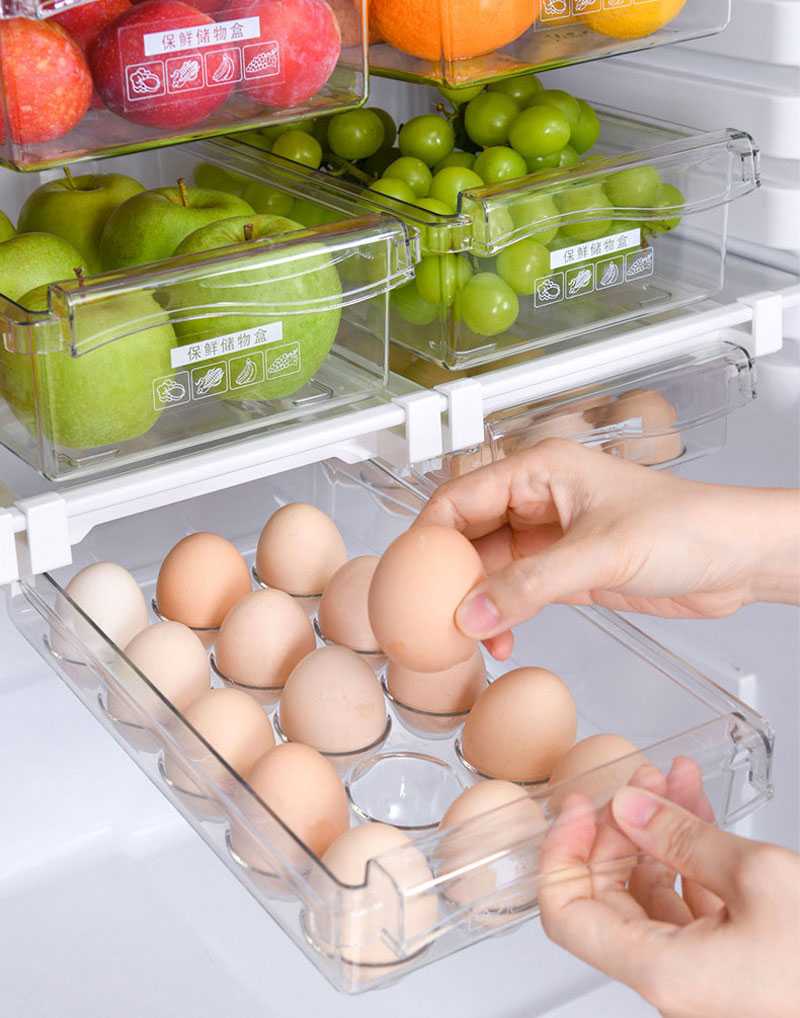 Kitchen Fruit Food Egg Storage Box Fridge Organizer Slide Under Shelf Drawer Box Rack Holder Refrigerator Crisper Keeping Flash