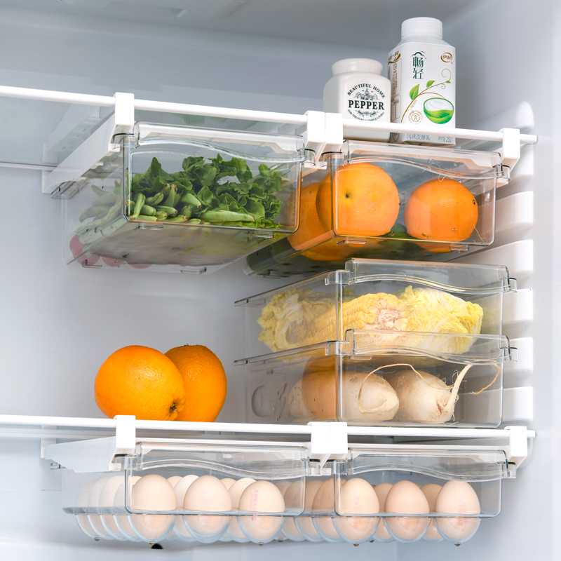 Kitchen Fruit Food Egg Storage Box Fridge Organizer Slide Under Shelf Drawer Box Rack Holder Refrigerator Crisper Keeping Flash