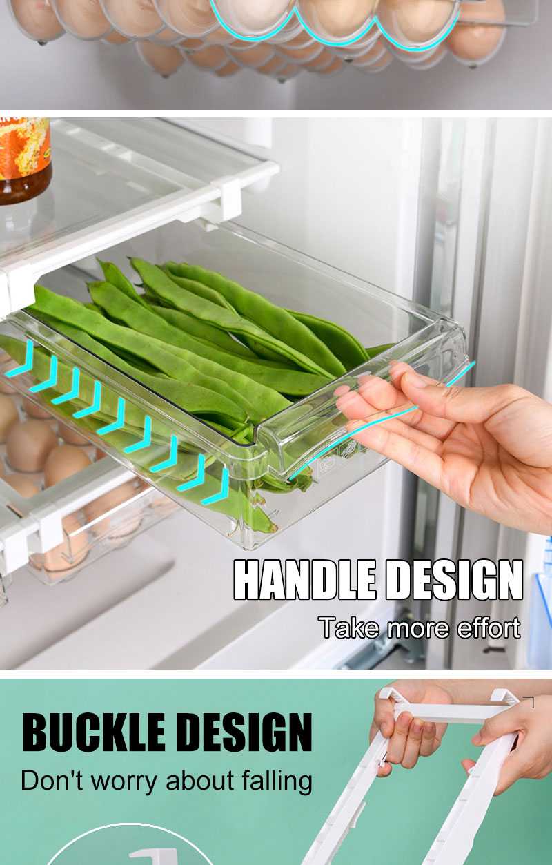 Kitchen Fruit Food Egg Storage Box Fridge Organizer Slide Under Shelf Drawer Box Rack Holder Refrigerator Crisper Keeping Flash