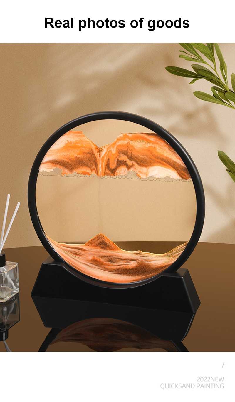 Artistic Round Glass Quicksand Painting 3D Dynamic Hourglass Home Decor Flowing Sand Deep Sea Sandscape Livingroom Decoration