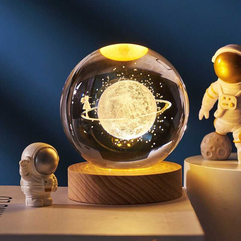 Astronomy 3D Solar System Crystal Ball with LED Lighting Sphere Stand Holder Laser Engraving Glass Ball Decoration Photo Props