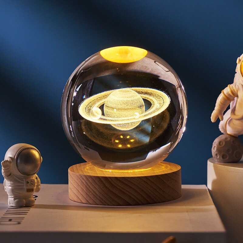 Astronomy 3D Solar System Crystal Ball with LED Lighting Sphere Stand Holder Laser Engraving Glass Ball Decoration Photo Props