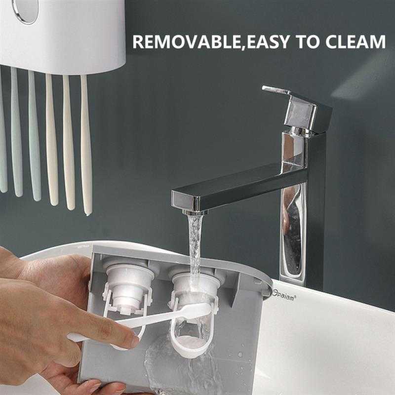 Toothbrush Holder Double Automatic Toothpaste Dispenser Magnetic Adsorption Inverted Cup Storage Rack Bathroom Accessories