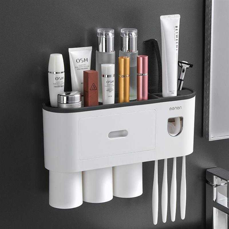 Toothbrush Holder Double Automatic Toothpaste Dispenser Magnetic Adsorption Inverted Cup Storage Rack Bathroom Accessories