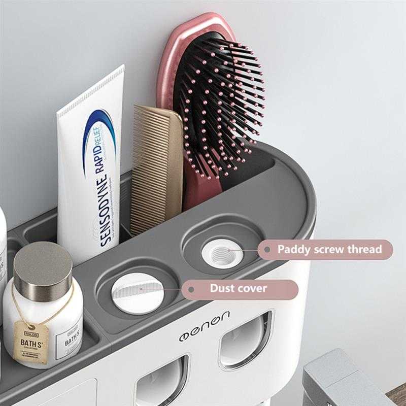 Toothbrush Holder Double Automatic Toothpaste Dispenser Magnetic Adsorption Inverted Cup Storage Rack Bathroom Accessories