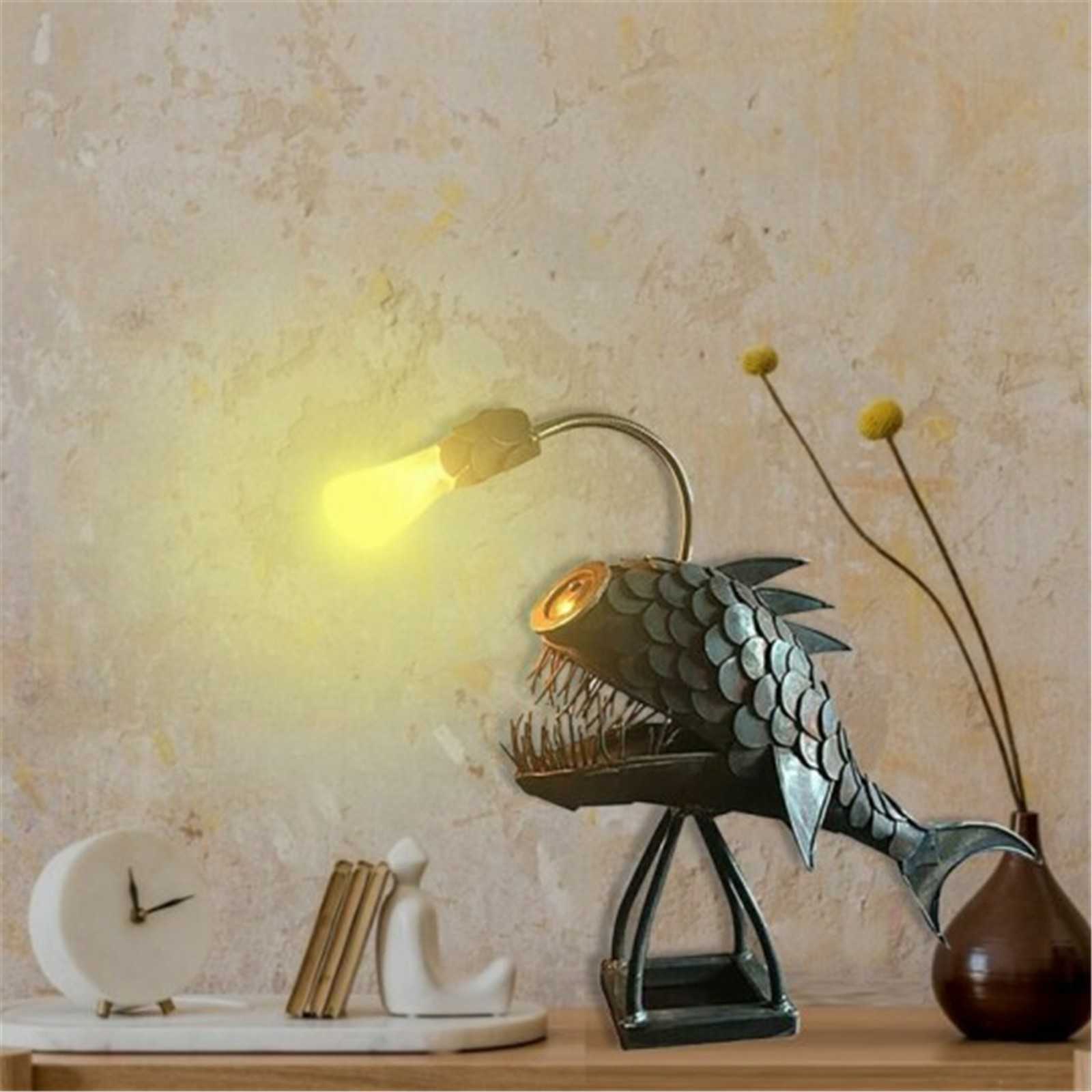 NEW USB Metal Art Lantern Table Decoration Bedroom Home Decoration Gift Creative Angler Fish Desk Lamp Shark Desktop Night Light