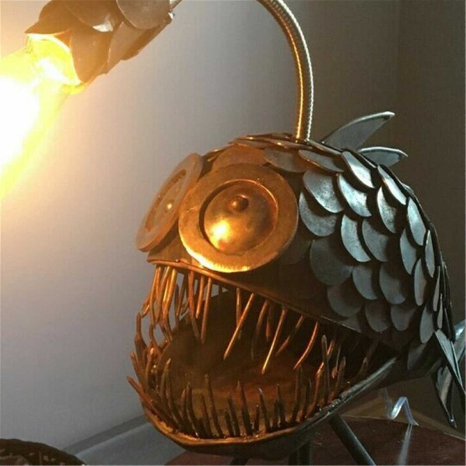 NEW USB Metal Art Lantern Table Decoration Bedroom Home Decoration Gift Creative Angler Fish Desk Lamp Shark Desktop Night Light