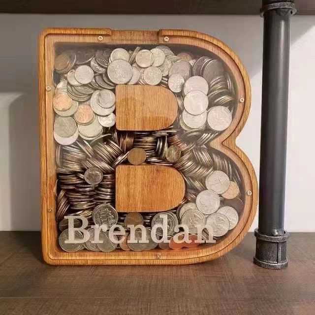 26 Letter Piggy Bank Wooden Coin Money Saving Box Jar Coins Storage Box Desktop Ornament Home Decor Crafts 26 Letter Piggy Bank