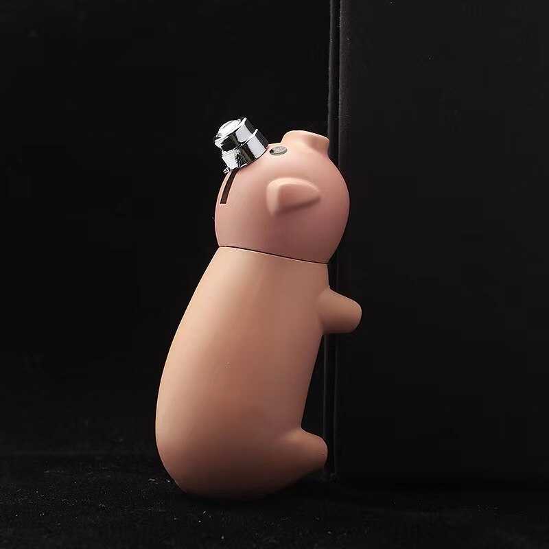 New Unusual Creative Double Fire Lighter Open Fire Inflatable Smiling Face Cute Pig Shape Lighter Gift Cigarette Accessories