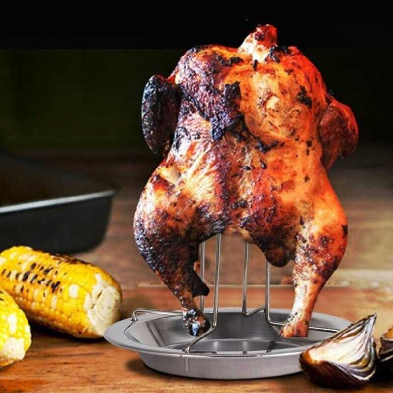 BBQ Beef Chicken Leg Wing Grill Rack 14 Slots Stainless Steel Barbecue Drumsticks Holder Oven Roaster Stand with Drip Pan Tools