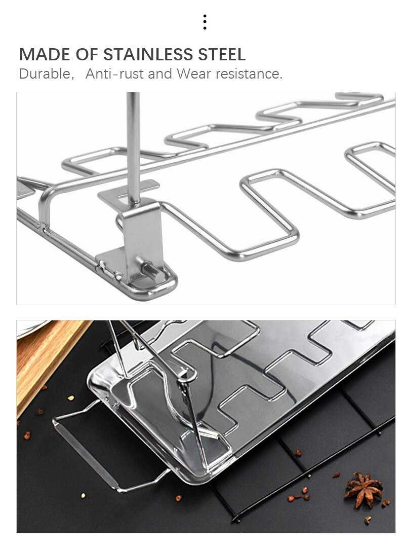 BBQ Beef Chicken Leg Wing Grill Rack 14 Slots Stainless Steel Barbecue Drumsticks Holder Oven Roaster Stand with Drip Pan Tools