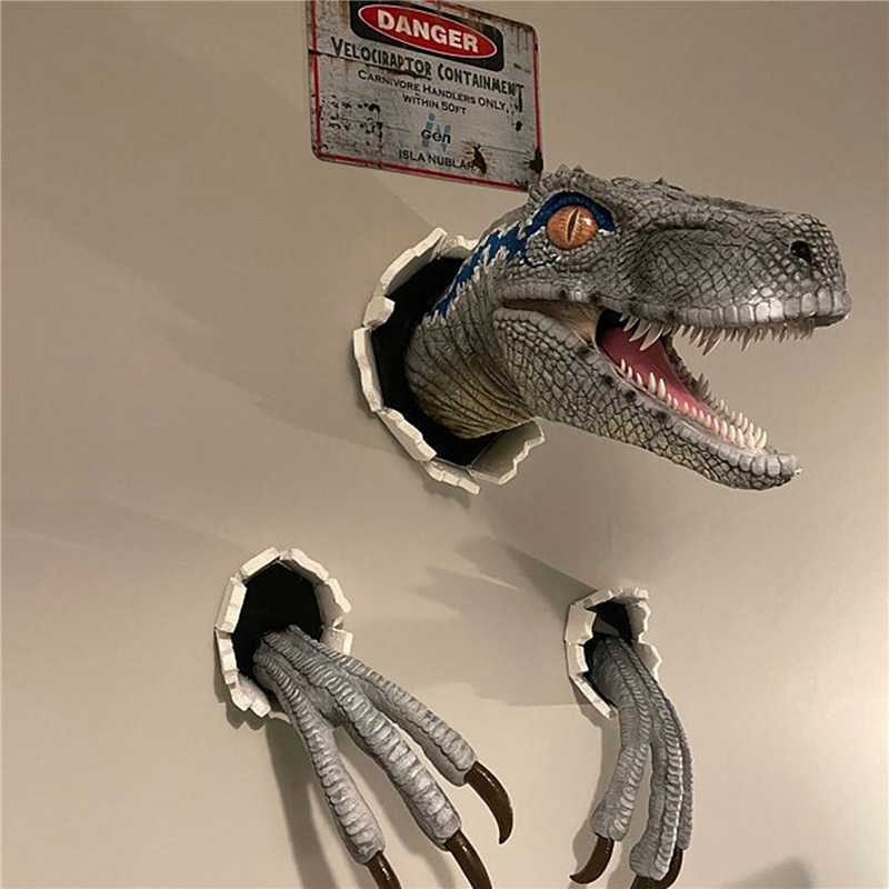 Wall Mounted Dinosaur Sculpture Wall Art Wall Bursting Dinosaur Bust Hanging Prop Replica Latex Home Wall Hanging Ornament