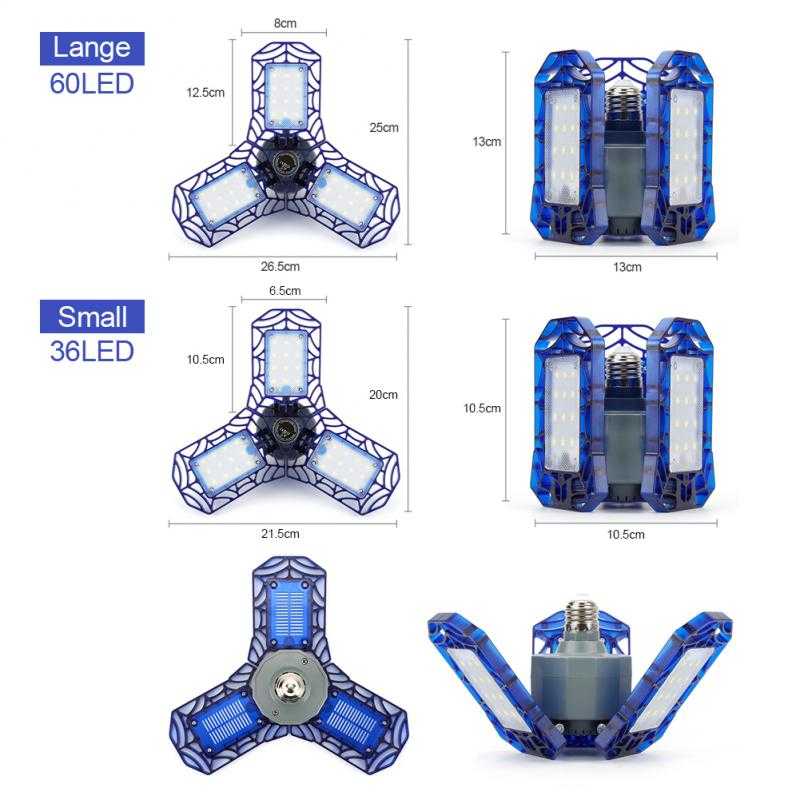 60W/40W LED Garage Lights 360 Degrees Deformable Ceiling Light Fixture Daylight for Workshop Warehouse Folding Three-Leaf Lamp