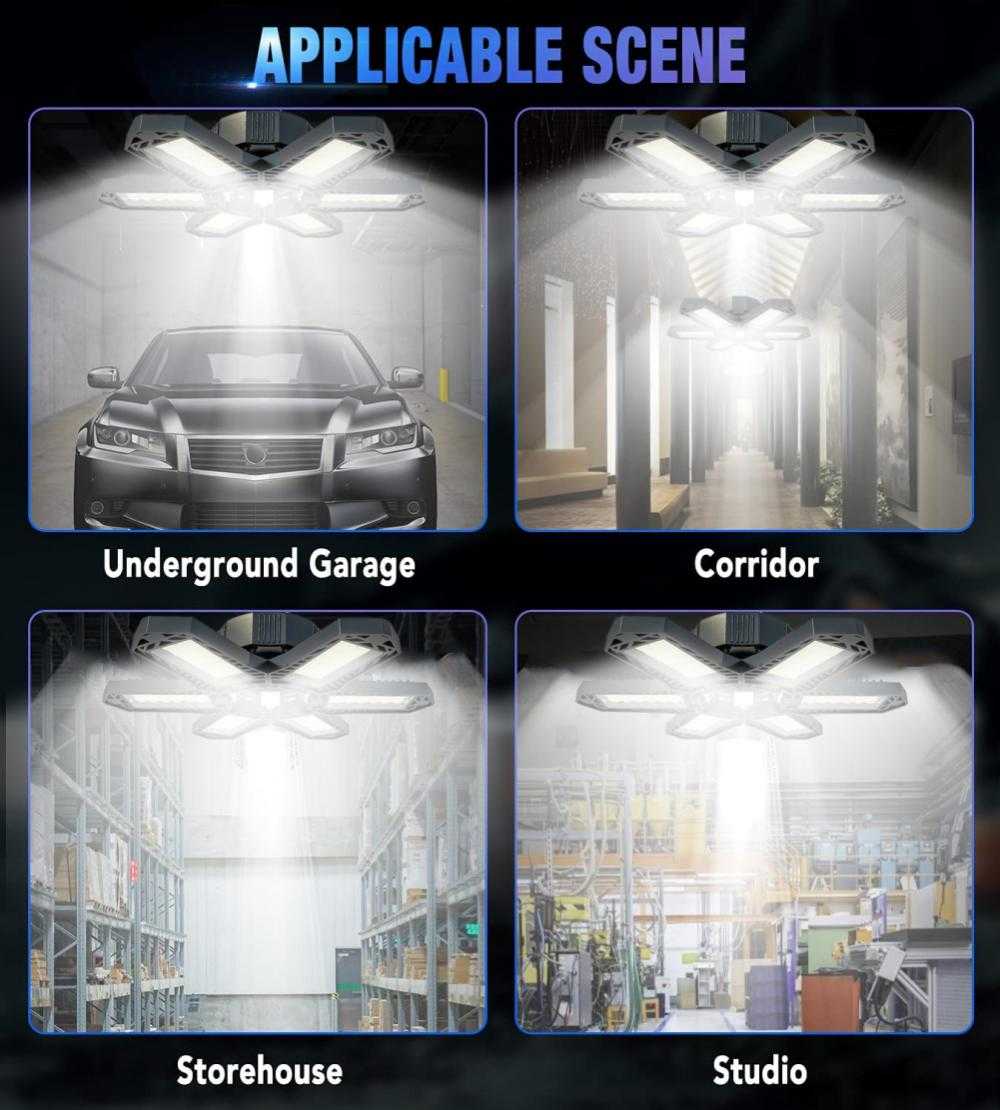 6 Panels LED Garage Light Deformable Ceiling Light Adjustable Led Bulb E27/E26 LED Lights For Garage Workshop Storage Warehouse