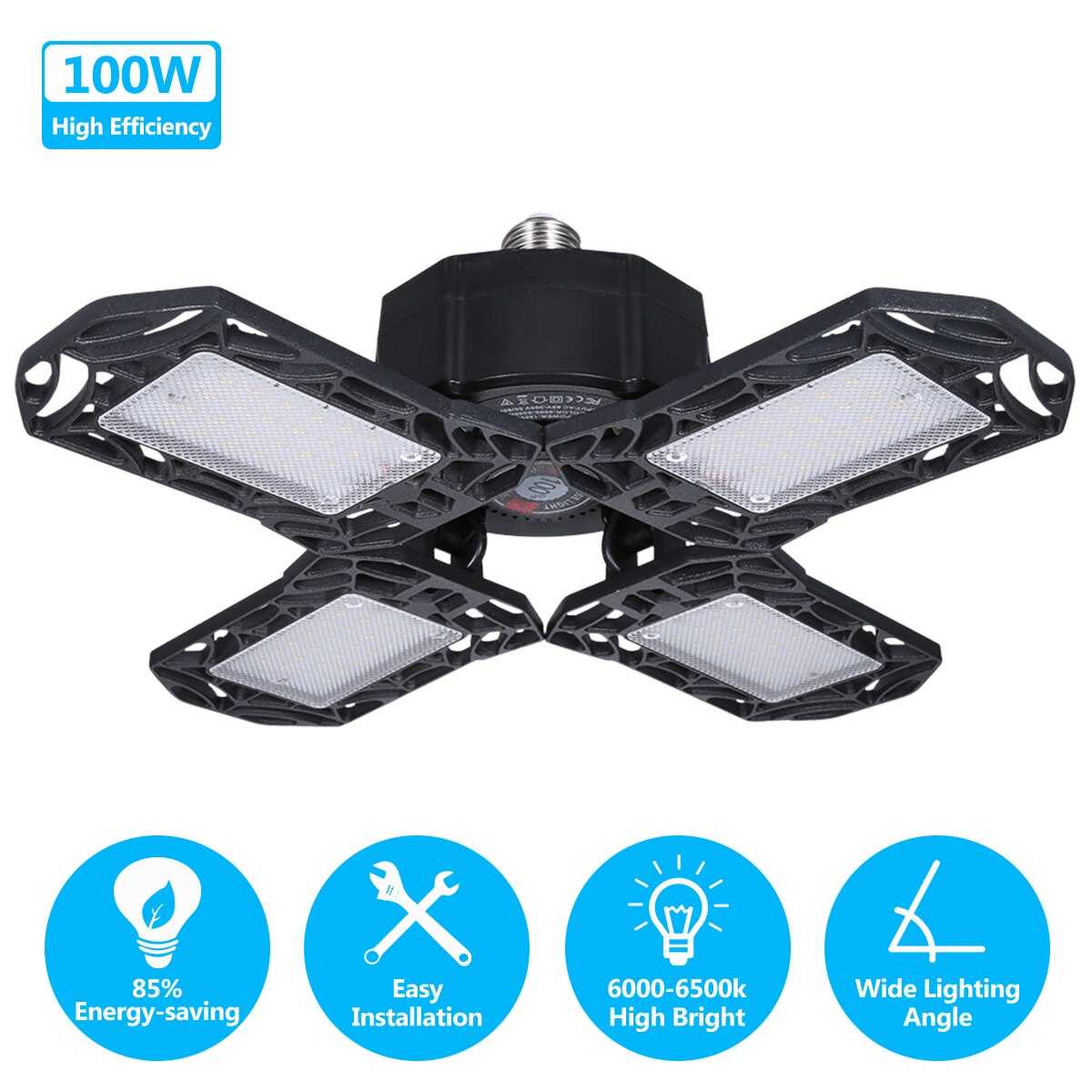 LED Garage Light 360 Degrees 100W Triple Garage Light Glow Deformable Light Indoor Garage Light Premium 10000 Lumens LED Light