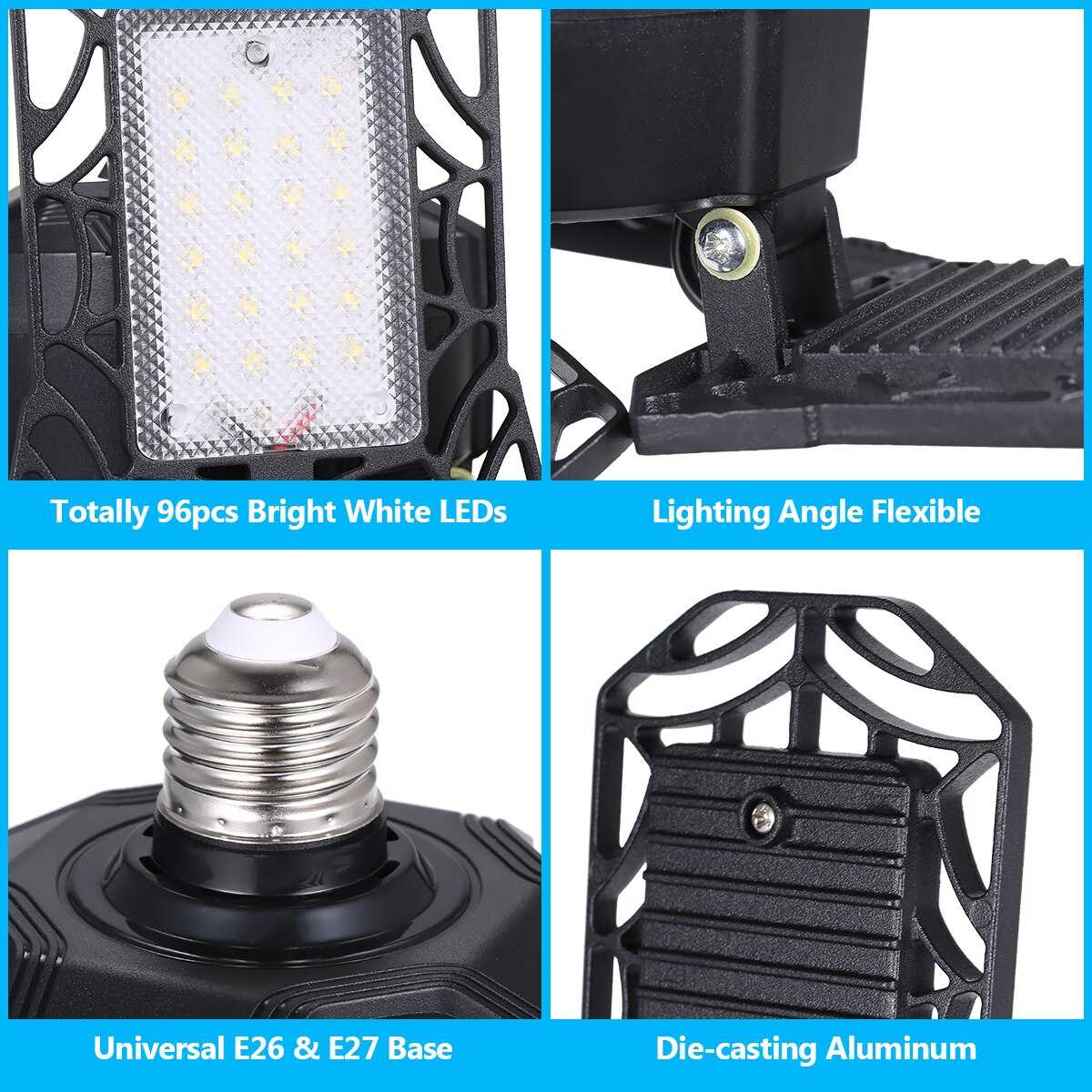 LED Garage Light 360 Degrees 100W Triple Garage Light Glow Deformable Light Indoor Garage Light Premium 10000 Lumens LED Light