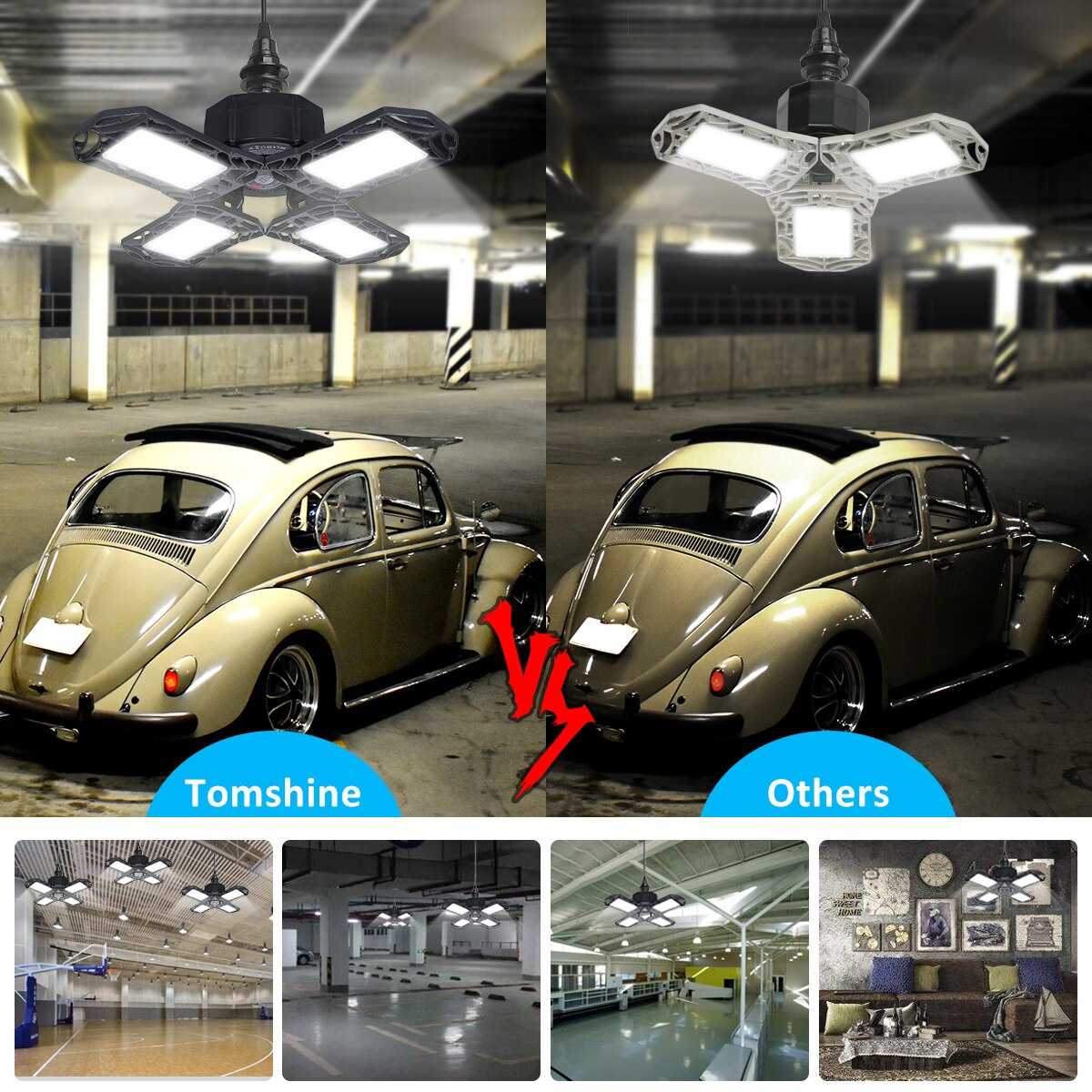 LED Garage Light 360 Degrees 100W Triple Garage Light Glow Deformable Light Indoor Garage Light Premium 10000 Lumens LED Light