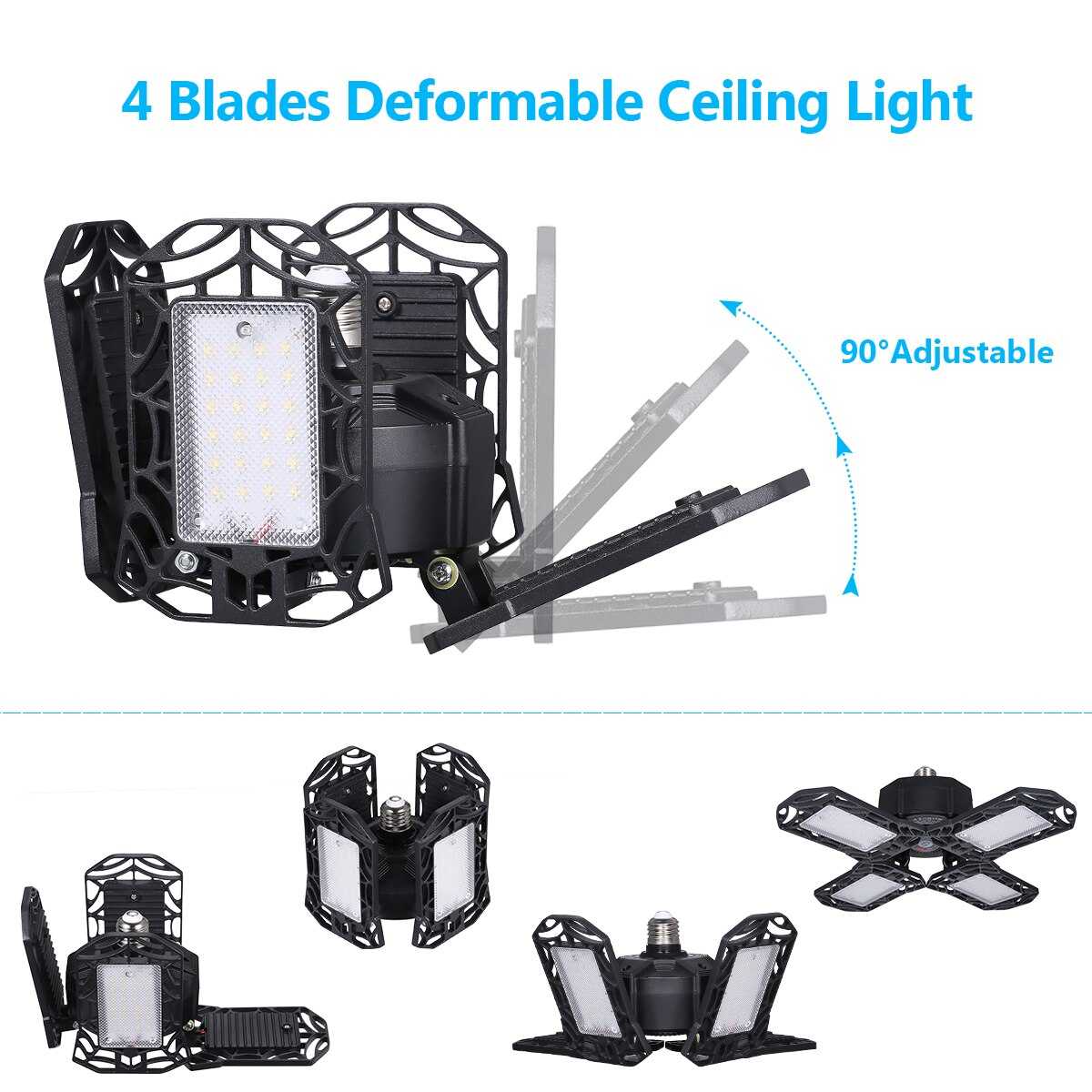 LED Garage Light 360 Degrees 100W Triple Garage Light Glow Deformable Light Indoor Garage Light Premium 10000 Lumens LED Light