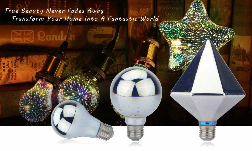 3D Decoration LED Light Bulb E27 6W 85-265V Vintage Star Fireworks Edison Bulb Lamp Holiday Night Light Novelty Christmas Tree