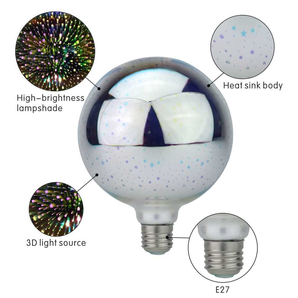 3D Decoration LED Light Bulb E27 6W 85-265V Vintage Star Fireworks Edison Bulb Lamp Holiday Night Light Novelty Christmas Tree