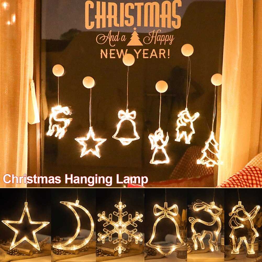 2022 Christmas Decoration Santa Claus Elk LED Light Suction Cup Window Pendant Lamp Noel Natal New Year 2023 Home Decoration