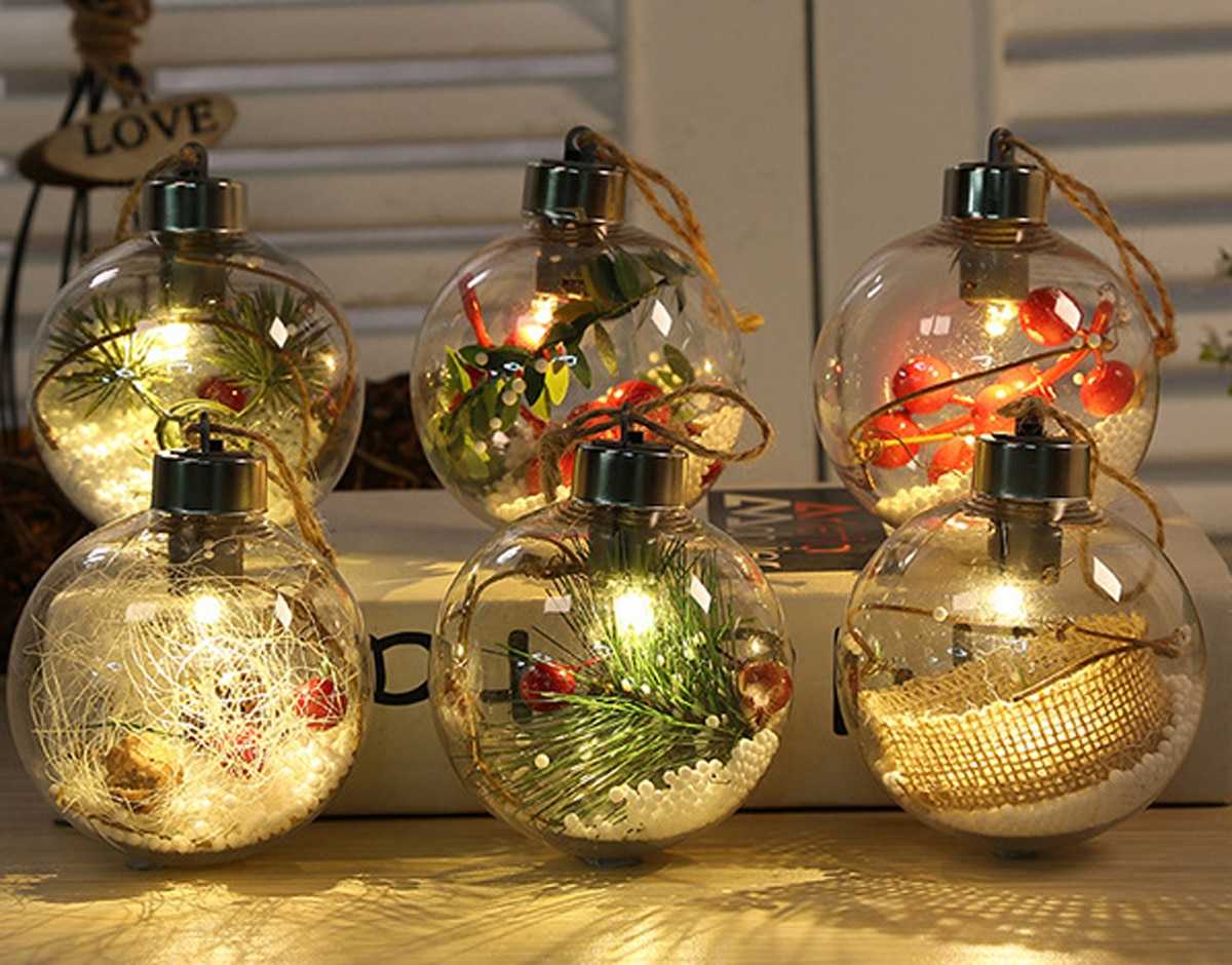 Christmas LED Decoration Ball Lights Xmas Tree Hanging Ornaments Transparent Luminous Bulb Pendant New Year 2022 Home Decoration