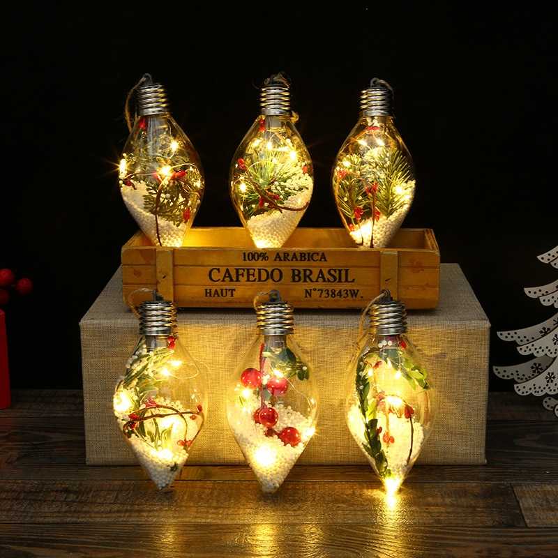 Christmas LED Decoration Ball Lights Xmas Tree Hanging Ornaments Transparent Luminous Bulb Pendant New Year 2022 Home Decoration