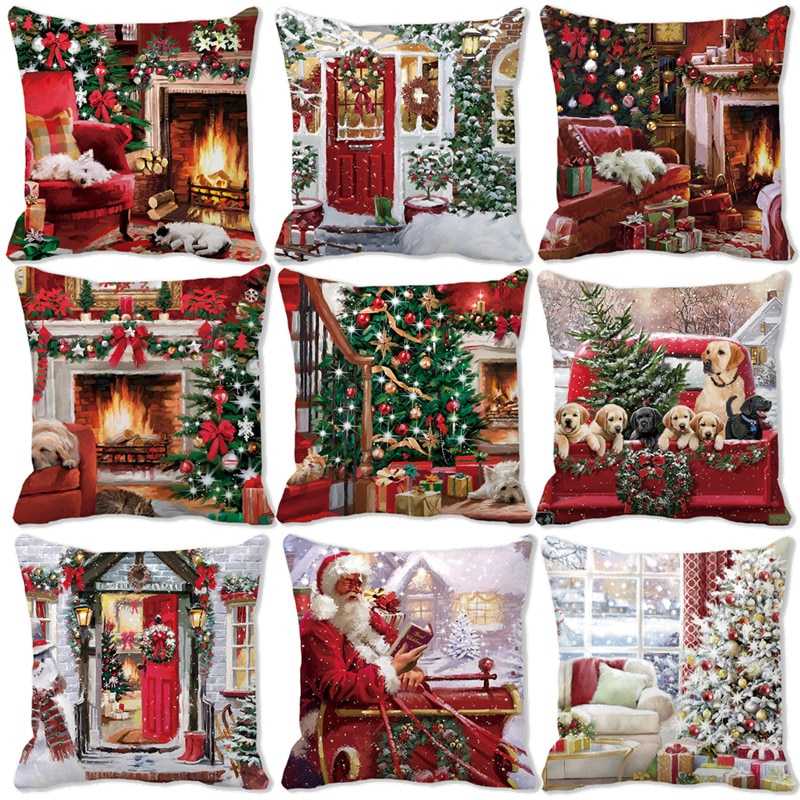 Merry Christmas Decorations for Home Xmas Cushion Cover Christmas Ornament Pillowcase Natal Navidad 2022 New Year Gifts 45x45cm