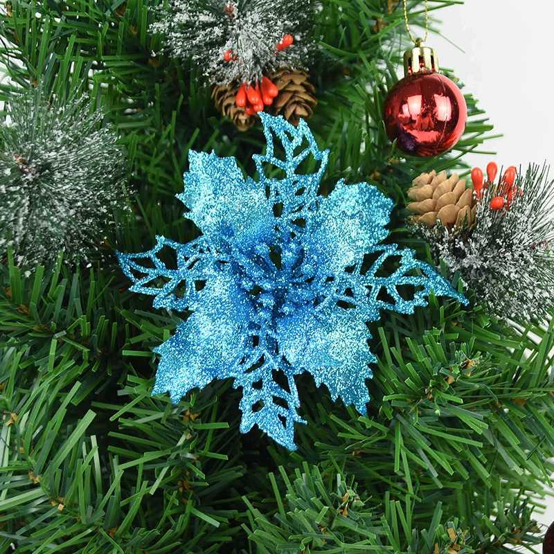 5pcs 9-16cm Glitter Artifical Christmas Flowers Christmas Tree Decorations for Home Fake Flowers Xmas Ornaments New Year Decor