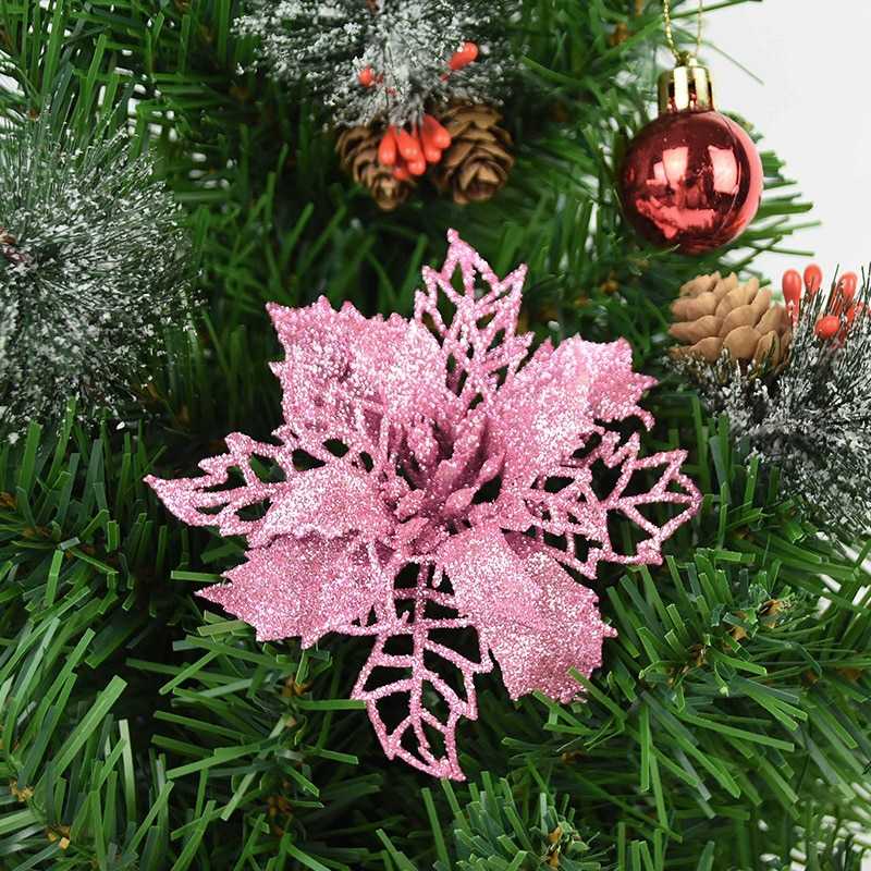 5pcs 9-16cm Glitter Artifical Christmas Flowers Christmas Tree Decorations for Home Fake Flowers Xmas Ornaments New Year Decor