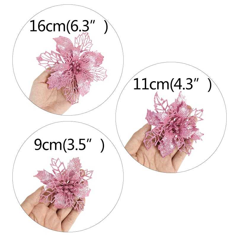 5pcs 9-16cm Glitter Artifical Christmas Flowers Christmas Tree Decorations for Home Fake Flowers Xmas Ornaments New Year Decor