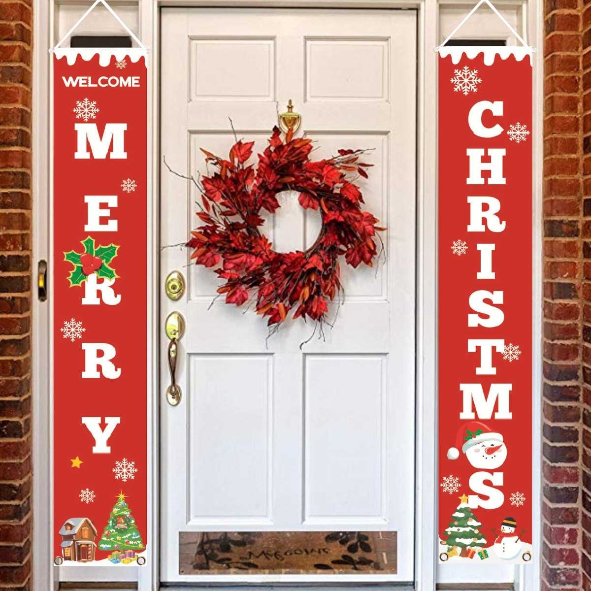 Christmas Door Decoration 2022 Merry Christmas Banner Decor for Home Hanging Xmas Ornament Navidad Happy New Year Gift 2023