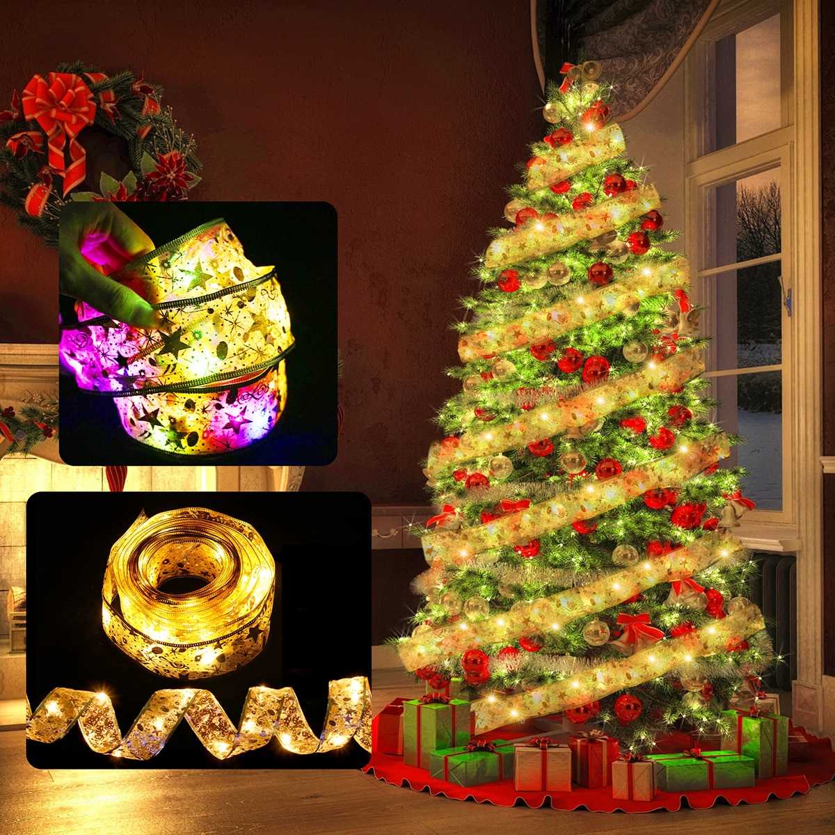 Ribbon Fairy Light Christmas Decoration Christmas Tree Ornaments For Home 2022 Bows String Lights Navidad Natal New Year 2023