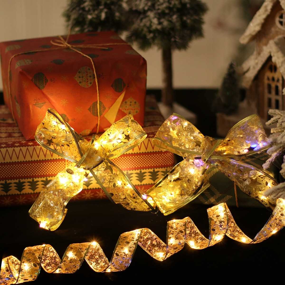 Ribbon Fairy Light Christmas Decoration Christmas Tree Ornaments For Home 2022 Bows String Lights Navidad Natal New Year 2023