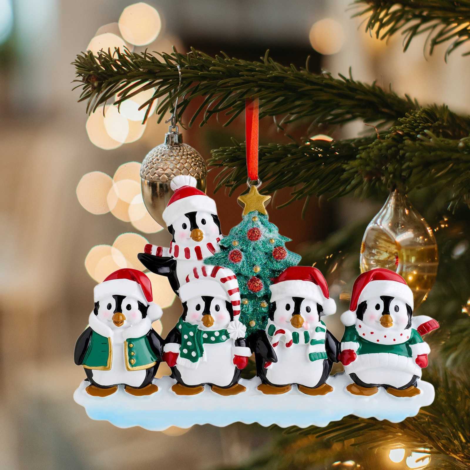 1PCS Resin Cute Penguin Family Pendant Xmas Christmas Tree Decoration Drop Ornaments Gift 2022 New Year Party for Home Decor