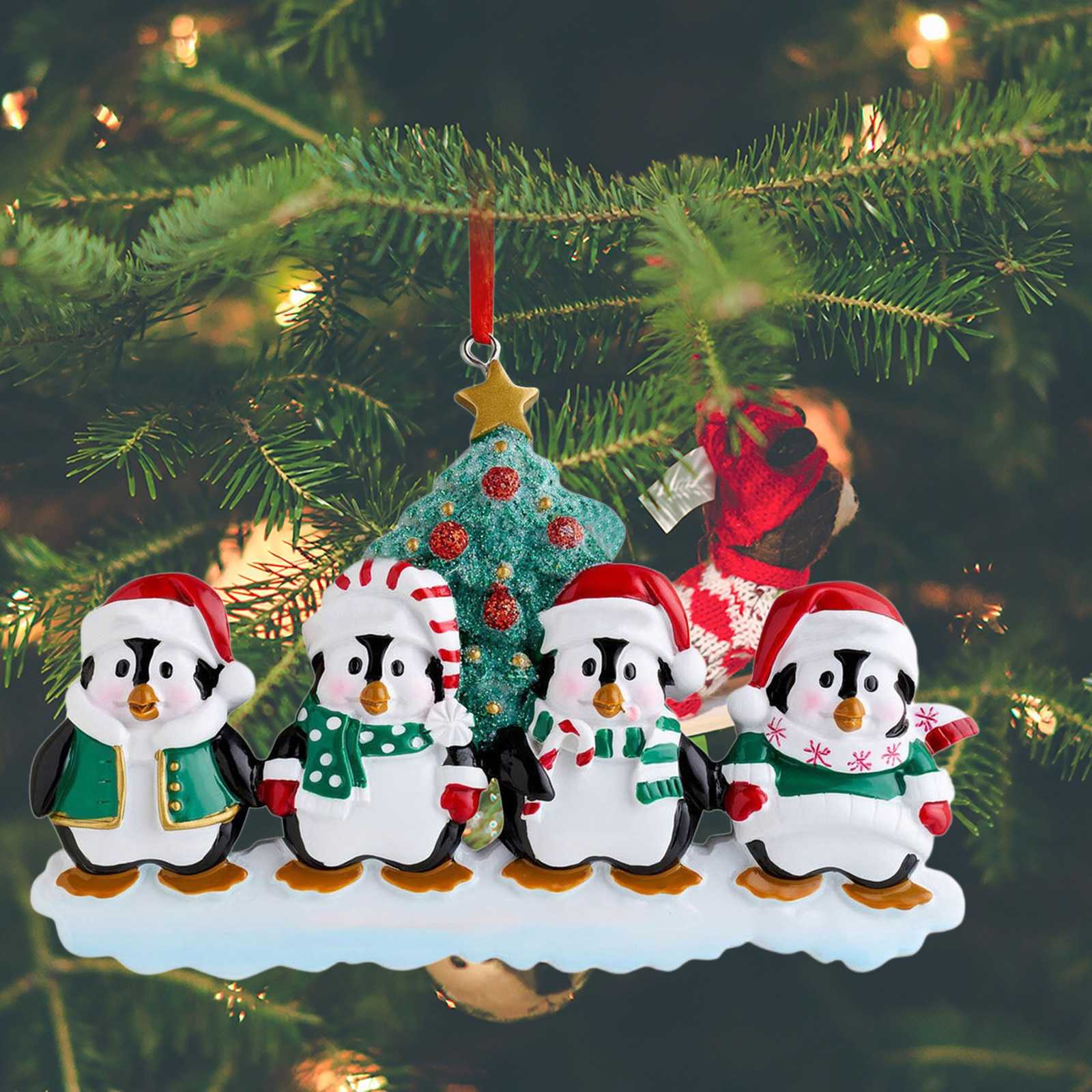 1PCS Resin Cute Penguin Family Pendant Xmas Christmas Tree Decoration Drop Ornaments Gift 2022 New Year Party for Home Decor