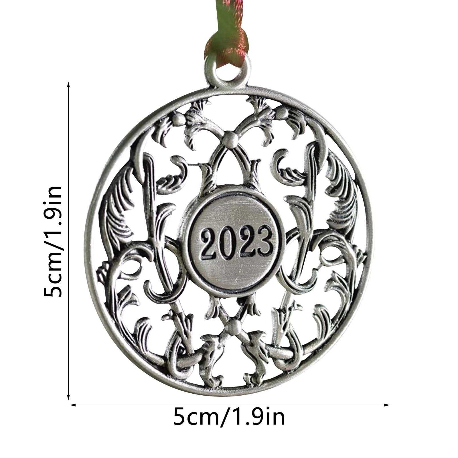 Christmas Tree Ornaments Vintage Retro Silver Metal Hanging Santa Claus Horse Round Coin Noel Christmas Decoration 2022 2023