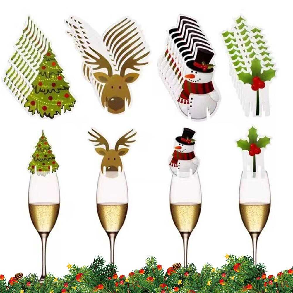 50pcs Santa Claus Snowman Tree Wine Glass 2022 Merry Christmas Decorations For Home Table Place Cards Xmas Gift New Year Party