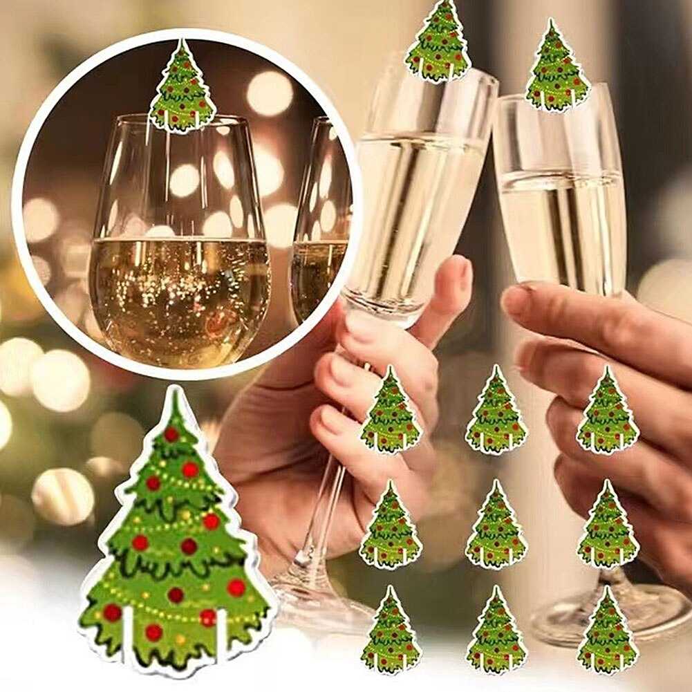 50pcs Santa Claus Snowman Tree Wine Glass 2022 Merry Christmas Decorations For Home Table Place Cards Xmas Gift New Year Party